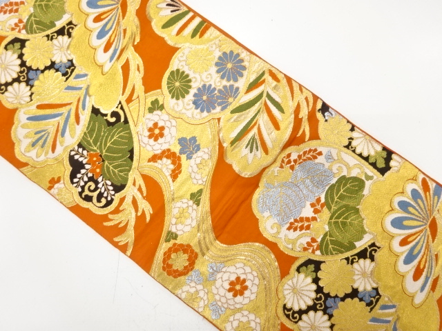 JAPANESE KIMONO / ANTIQUE FUKURO OBI / WOVEN KIKU